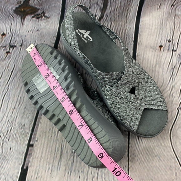 ATHETECH MAREENA Metallic Silver Woven Open Toe Sling Back Low Heel Sandals - Picture 9 of 17